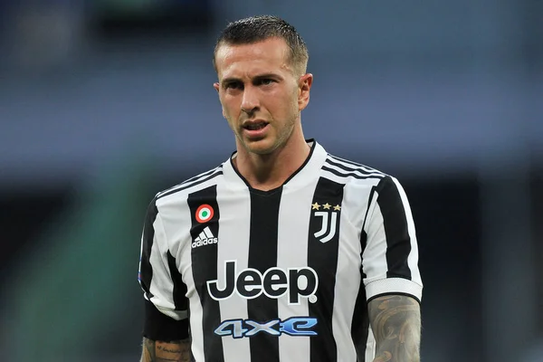 Dusan Vlahovic of Juventus and Christiano Biraghi of Acf Fiorentina during  the Italian serie A, football match between Juventus Fc and Acf Fiorentina  on 12 February 2023 at Allianz Stadium, Turin, Italy.