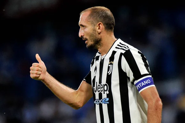 Juventus 'lu Giorgio Chiellini, Napoli ile Juventus arasındaki İtalyan SerieA ligi maçında Diego Armando Maradona Stadyumu' nda oynanan maçın son maçı 2-1 'dir. Napoli, İtalya, 11 Eylül 2021. 