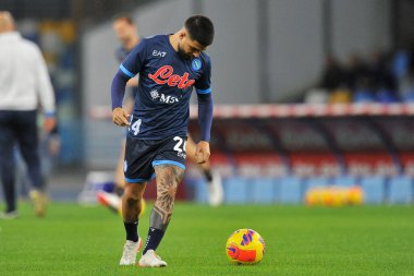 Napoli 'nin Lorenzo Insigne oyuncusu, Napoli ile Verona arasında oynanan İtalya Serie A şampiyonluğu maçında Diego Armando Maradona Stadyumu' nda oynanan maç 1-1 'dir. Napoli, İtalya, 07 Kasım 2021.