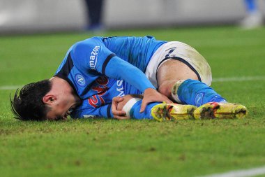Napoli 'nin Eljif Elmas oyuncusu, Napoli ile Empoli arasındaki İtalyan Serie A şampiyonluğu maçında, Napoli 0, Empoli 1, Diego Armando Maradona Stadyumu' nda oynandı.. 