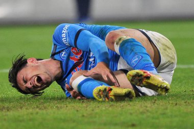 Napoli 'nin Eljif Elmas oyuncusu, Napoli ile Empoli arasındaki İtalyan Serie A şampiyonluğu maçında, Napoli 0, Empoli 1, Diego Armando Maradona Stadyumu' nda oynandı..