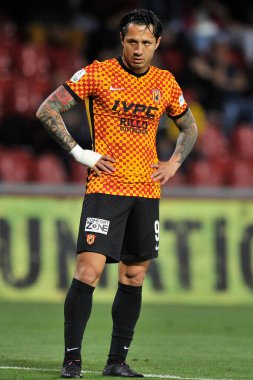 Benevento 'nun Gianluca Lapadula oyuncusu, Benevento-Pisa maçının Benevento-Pisa maçının ilk maçında Ciro Vigorito Stadyumu' nda oynandı.. 