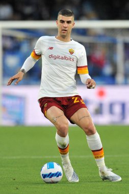 Roma 'nın Gianluca Manicini oyuncusu, Napoli ile Roma arasındaki İtalyan Serie A ligi final maçı olan Napoli 1, Roma 1, Diego Armando Maradona Stadyumu' nda oynanan karşılaşma sırasında. 