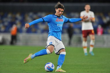 Napoli 'nin Eljif Elmas oyuncusu, Napoli ile Roma arasındaki İtalya Serie A ligi final maçı sırasında, Napoli 1, Roma 1, Diego Armando Maradona Stadyumu' nda oynandı.. 
