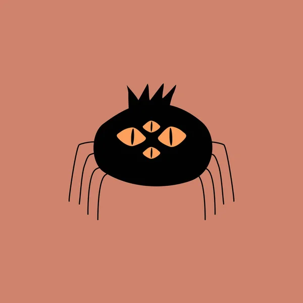 Černý Pavouk Hrůzostrašnýma Očima Ručně Kreslený Vektorový Obrázek Strašidelný Hmyz — Stockový vektor