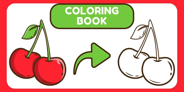 Lindo Libro Dibujos Animados Dibujado Mano Cereza Garabato Para Colorear — Vector de stock