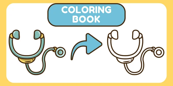 Leuke Stethoscoop Met Hand Getekend Cartoon Doodle Kleurboek Voor Kinderen — Stockvector