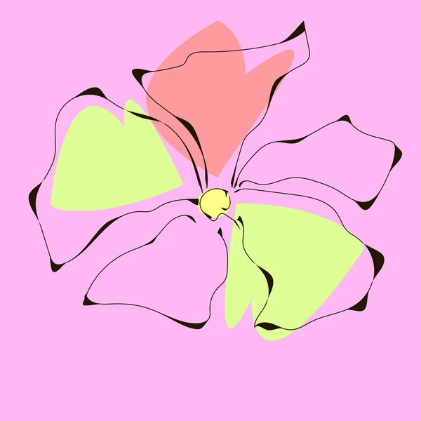 Flor Contorno Com Mancha Verde Rosa Para Tecido Ícone Logotipo — Vetor de Stock