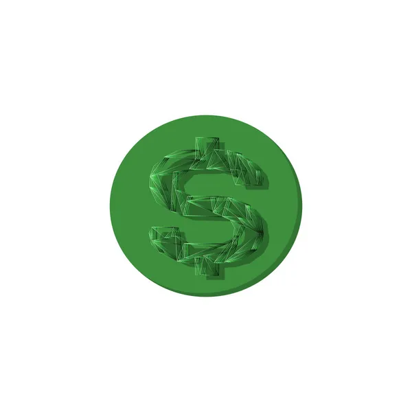 緑色の丸い背景に輝く色を持つ緑色のドル記号の要約画像 低ポリ 線形および三角形のデザイン ライトワイヤーフレーム接続設計 ワイヤーフレームベクトルコンセプト — ストックベクタ