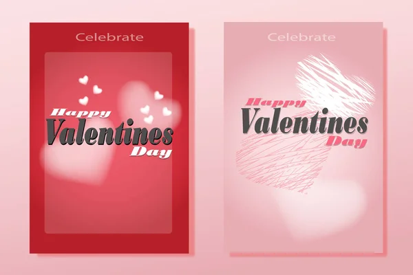 Zwei Grußkarten Zum Februar Happy Valentine Day Rote Und Rosa — Stockvektor
