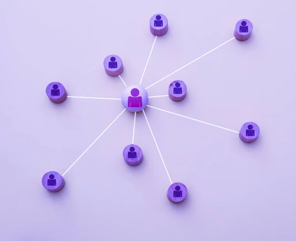 Representation with 3d icons of a network of social media contacts on a purple background