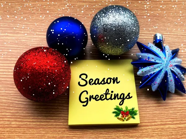 Évszakok üdvözlet szöveg ragadós jegyzet csodálatos karácsonyi dekoráció — Stock Fotó
