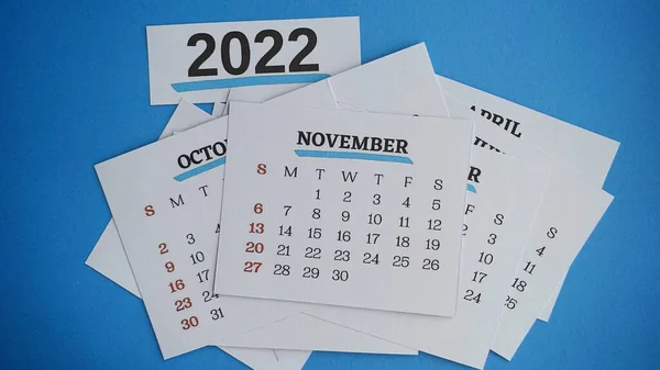 Close up of November month with background of assorted calender of various months. 2022 New Year concept — Stock Photo, Image