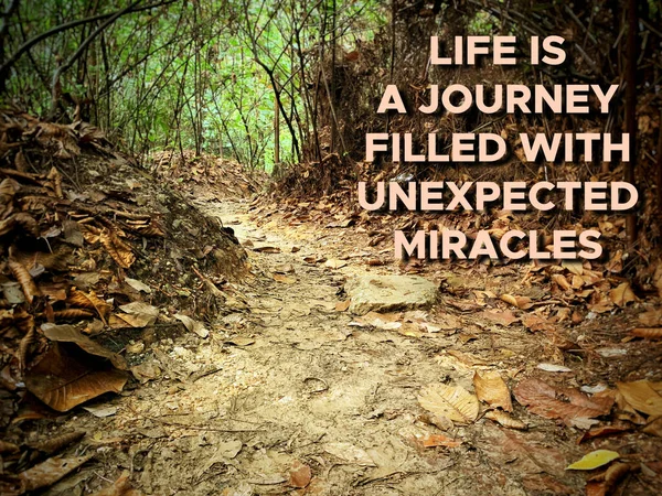 Inspirerande och motiverande citat - Livet är en resa fylld av oväntade mirakel. Jungle pathway bakgrund. — Stockfoto