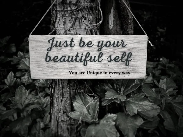 Motivational and Inspirational quotes - Just be your beautiful self. With tree and park background. Motivational concept. — стоковое фото