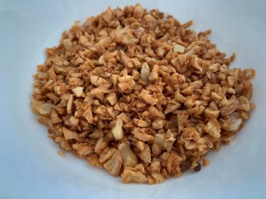 Altın sarısı, kızarmış sarımsak. Yiyecek konsepti.