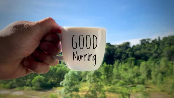 Good morning text on coffee cup. Morning concept — Stock Photo, Image