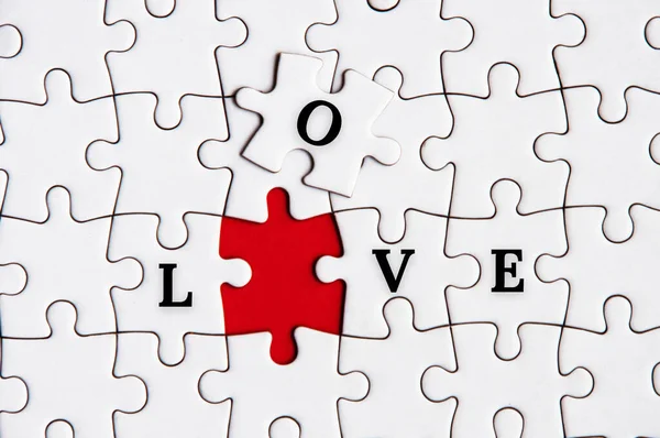 Tekst Ontbrekende Legpuzzel Liefde Liefde Romantiek — Stockfoto