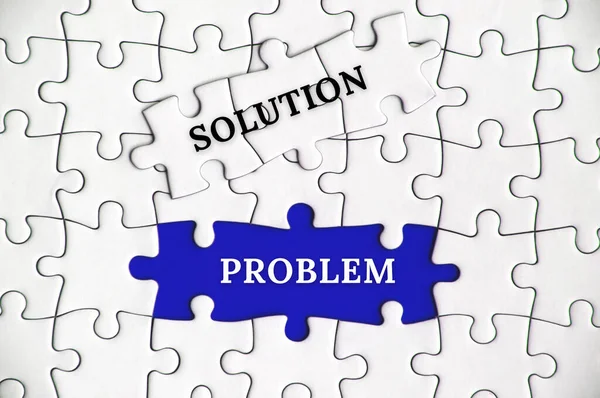 Text Chybějící Puzzle Řešení Problém Obchodní Koncept — Stock fotografie