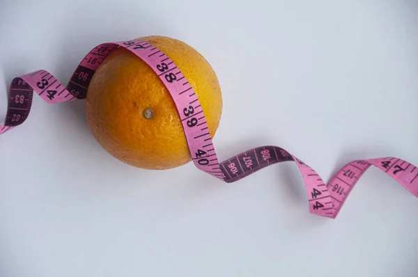 Measuring Tape Orange White Background Weight Loss Fitness Concept Stock Image