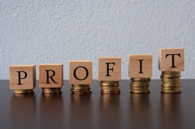 Tahta bloklar üzerine Kâr Metni Yığını - İş ve Finans Konsepti