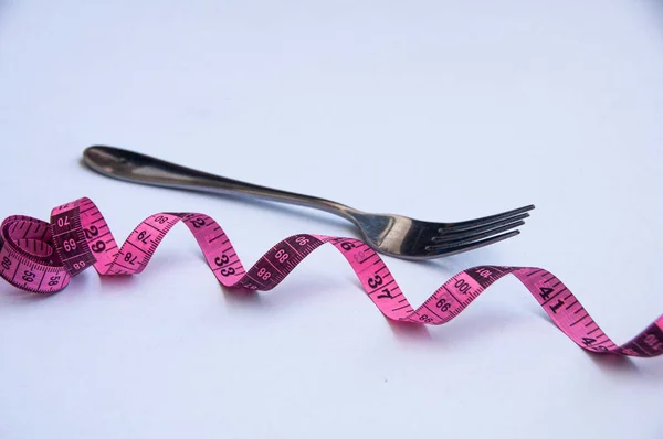 Measuring Tape Fork Background Weight Loss Fitness Concept — Stock Photo, Image