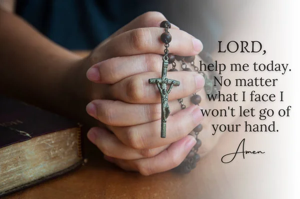 Oração Cristã Busca Ajuda Deus Com Mulheres Mão Segurando Fundo — Fotografia de Stock