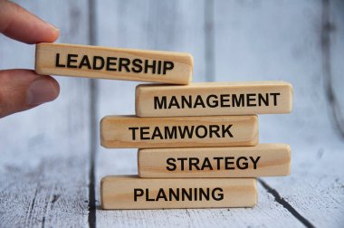 Tahta bloklar üzerine iş konsepti metni - İş ve yönetim kavramsal