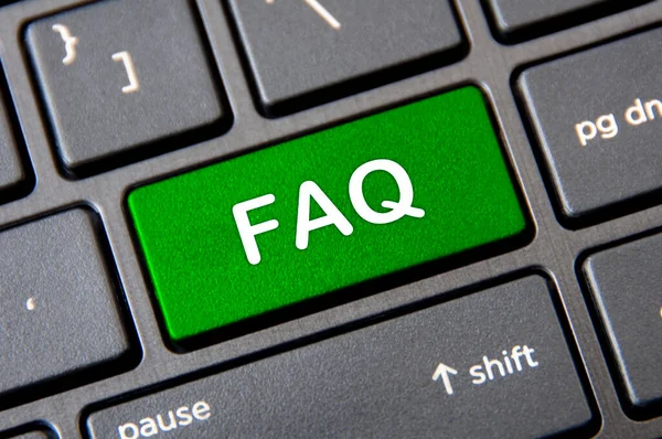 Question Answer Concept Laptop Keyboard Green Faq Button — Stock Photo, Image