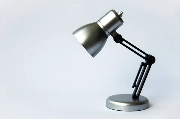 Closeup Silver Black Small Lamp White Color Background Copy Space — 스톡 사진
