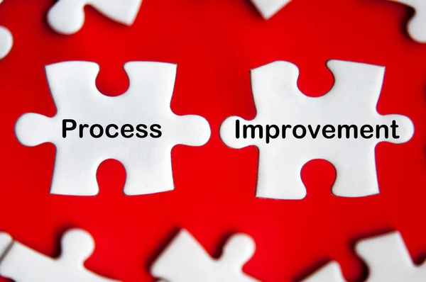 Process Improvement Text Missing Jigsaw Red Color Background Process Improvement — Stock fotografie