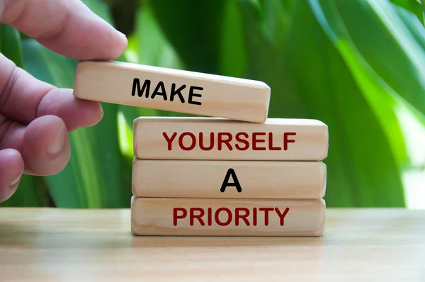 Make Yourself Priority Text Wooden Blocks Inspirational Concept — Stock Photo, Image