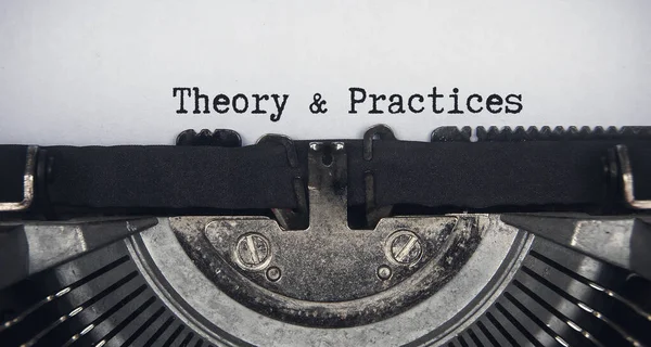 Theory Practices Text Typed Old Vintage Typewriter — Zdjęcie stockowe