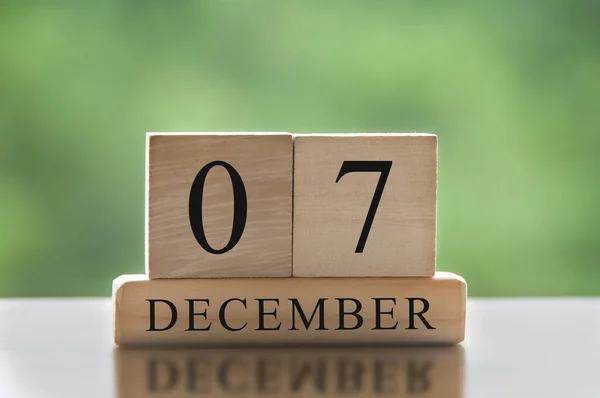 December Text Wooden Blocks Blurred Nature Background Copy Space Calendar —  Fotos de Stock