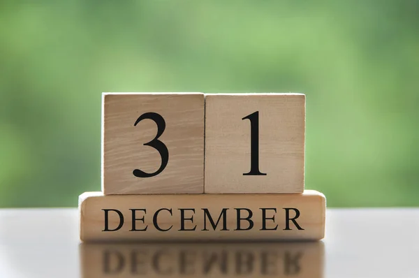 December Text Wooden Blocks Blurred Nature Background Copy Space Calendar — 스톡 사진