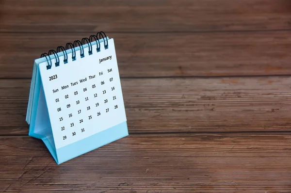 January 2023 White Desk Calendar Wooden Table Customizable Ideas Text — Fotografia de Stock