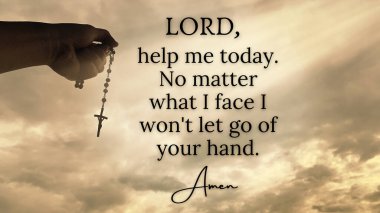 Bright shining light with hand holding Holy Rosary.