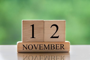 November 12 calendar date text on wooden blocks with copy space for ideas or text. Copy space and calendar concept
