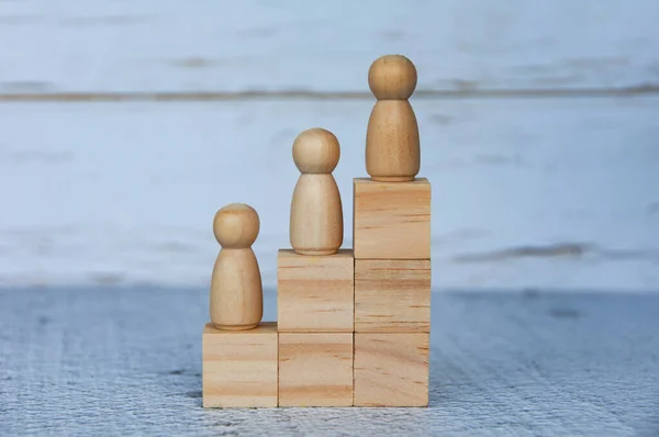Wooden People Figures Top Wooden Blocks Career Growth Opportunity Concept — Stock Photo, Image
