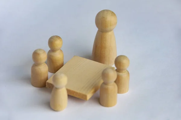 Wooden People Figures Having Business Meeting Customizable Text Ideas Meeting — Stock Photo, Image