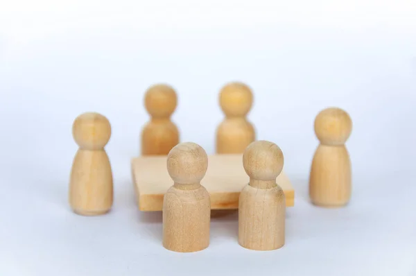 Wooden People Figures Having Business Meeting Customizable Spare Text Ideas — Stock Photo, Image