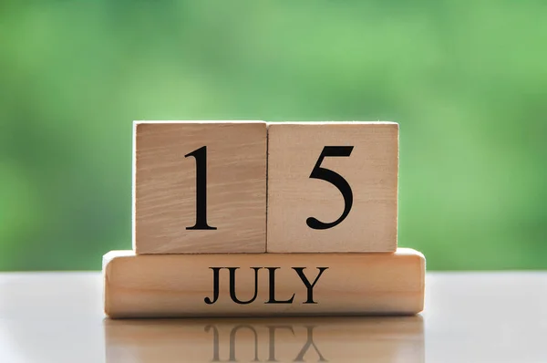 July Calendar Date Text Wooden Blocks Blurred Background Park Copy — Stock Photo, Image