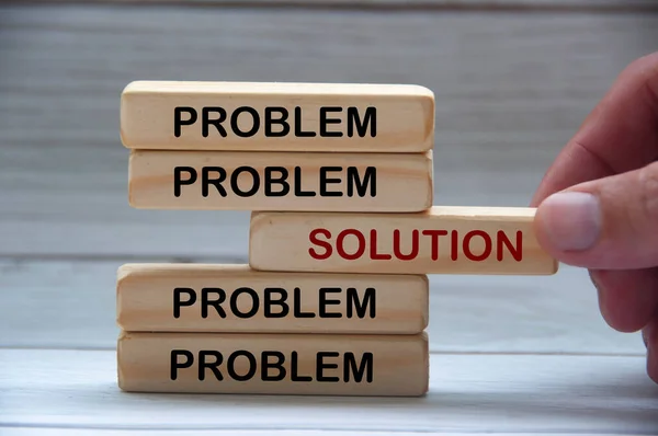 Problem Solution Text Wooden Blocks Solution Concept — Stock fotografie