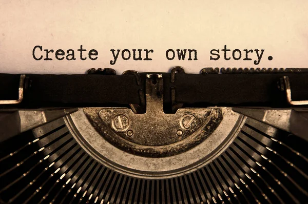 Create your own story words typed on an old vintage typewriter in black and white.