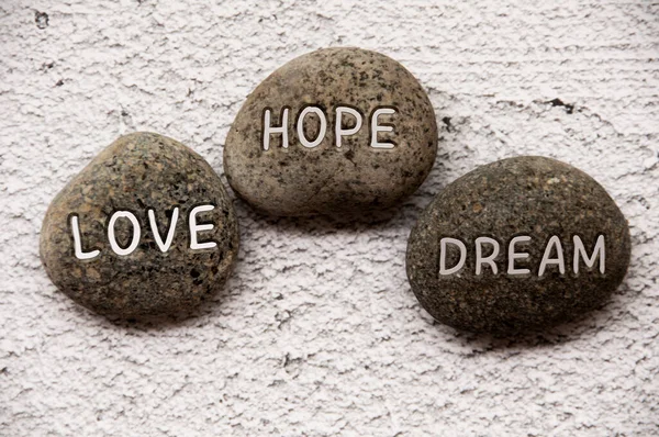 Love Hope Dream Text Engraved Stones Life Concept — 스톡 사진