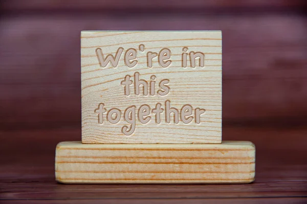 Together Text Engraved Wooden Block Teamwork Concept — Stock Photo, Image