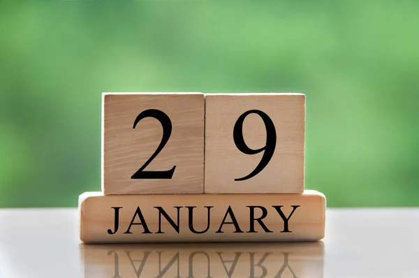 January 29 calendar date text on wooden blocks with blurred background park. Copy space and calendar concept.
