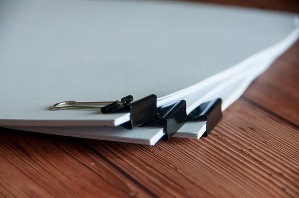 Paper Stack Pile Documents Wooden Desk Copy Space Business Offices — Stockfoto