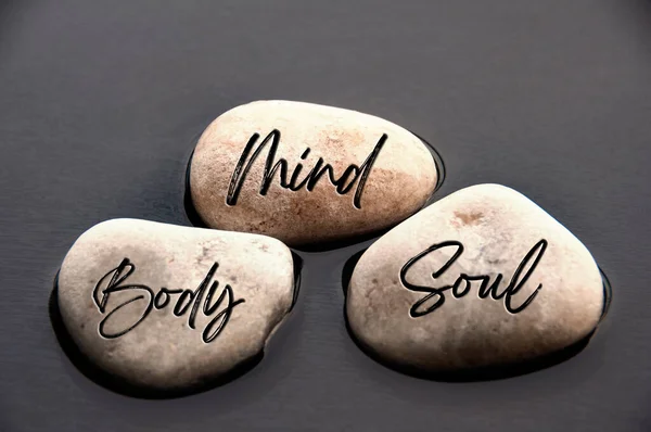 Umysł Ciało Dusza Wyryte Kamieniach — Zdjęcie stockowe