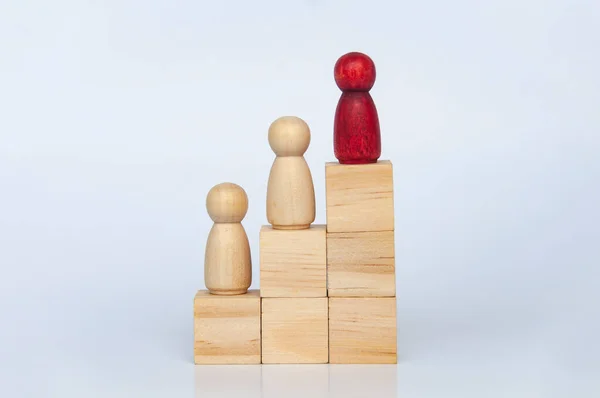Wooden Red Other People Figure Top Wooden Blocks Goal Achievement — Stock Photo, Image